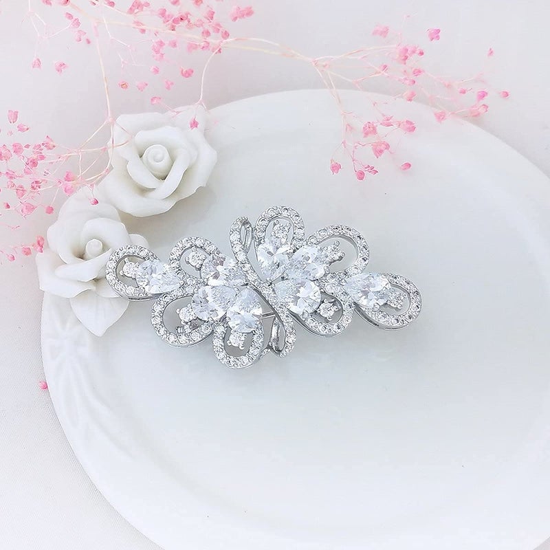 YOQUCOL White Cubic Zirconia Crystal Rhinestone Ribbon Shape Silver Tone Brooch Pin for Women Wedding Brides Jewelry - Image 5